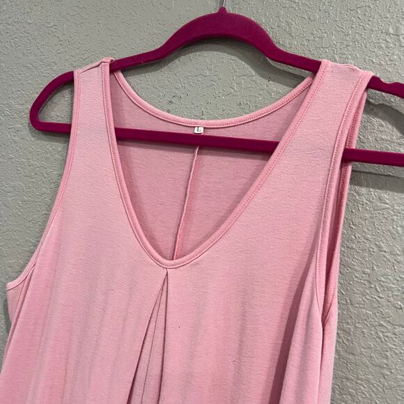 Women's Light Pink Solid V-Neck Jumpsuit Large - Picture 3 of 4
